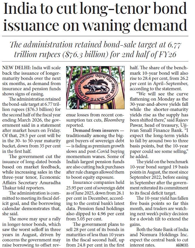 India to cut long-tenor bond issuance on waning demand