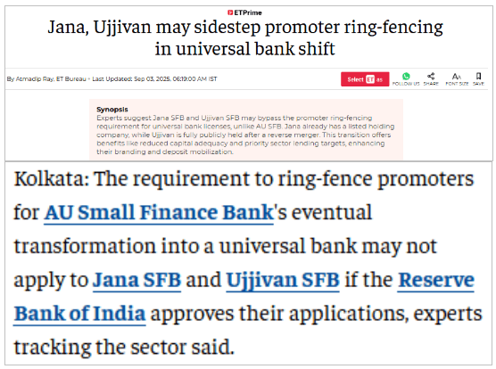 Jana, Ujjivan may sidestep promoter ring-fencing in universal bank shift