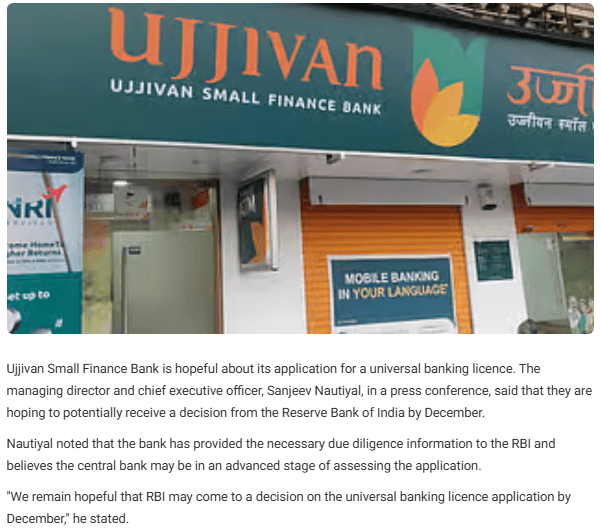 RBI May Be In Advanced Stages Of Processing Bank License Application, Says Ujjivan CEO Nautiyal
