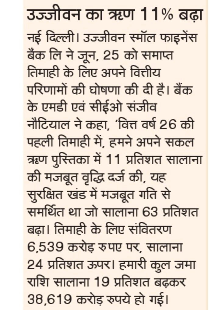 Ujjivan's loan book grew by 11%