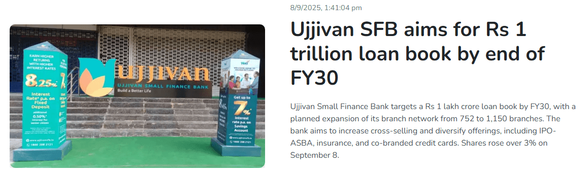 Ujjivan SFB aims for Rs 1 trillion loan book by end of FY30