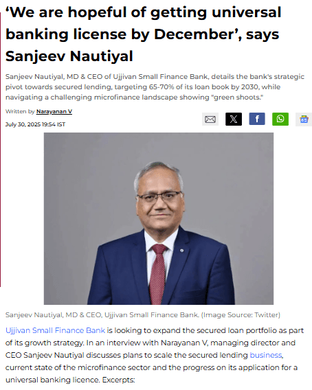 ‘Expect universal banking licence by December’, says Sanjeev Nautiyal