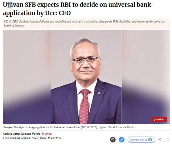 Ujjivan SFB expects RBI to decide on universal bank application by Dec: CEO