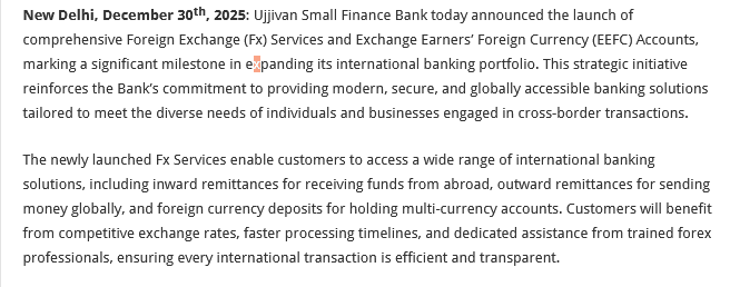 Ujjivan Small Finance Bank Launches Foreign Exchange Services and EEFC Accounts for Seamless Global Transactions