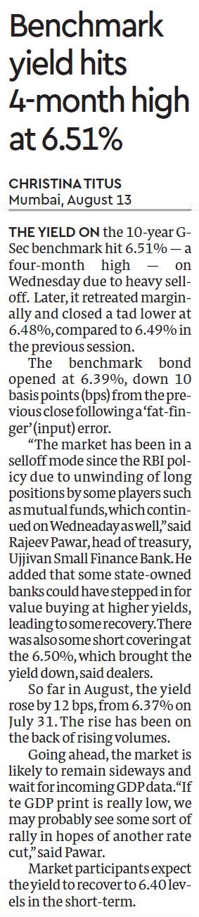 Benchmark yield hits 4-month high at 6.51%
