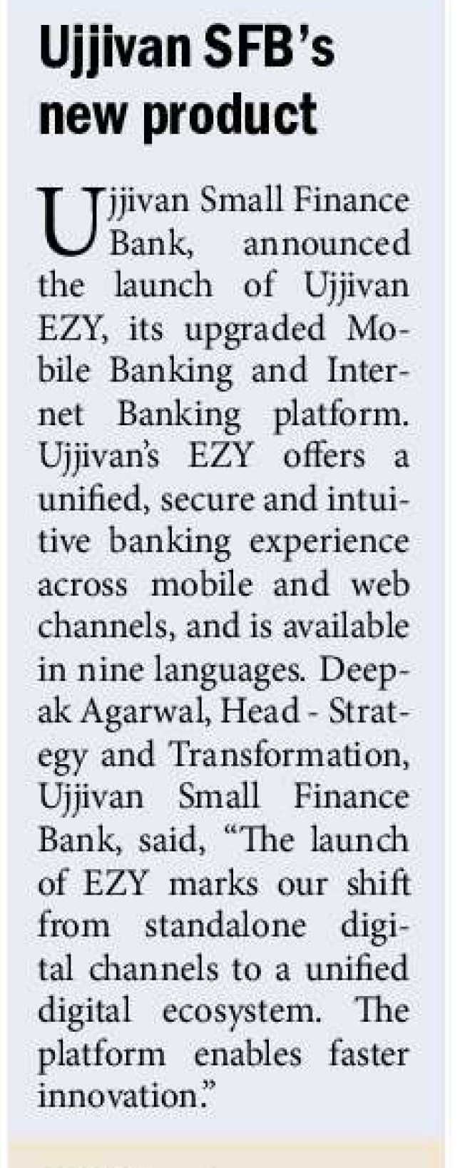 Ujjivan SFB’snew product