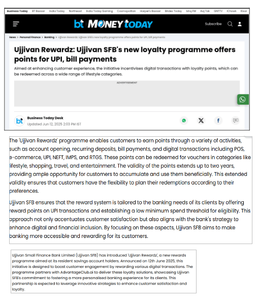 Ujjivan Rewardz: Ujjivan SFB's new loyalty programme offers points for UPI, bill payments