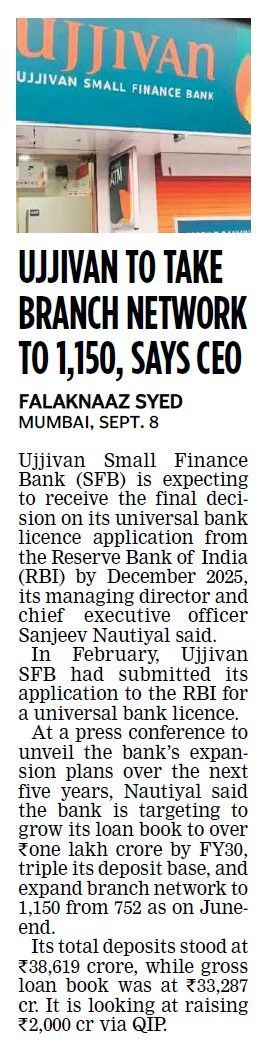 Ujjivan To Take Branch Network To 1,150, Says CEO