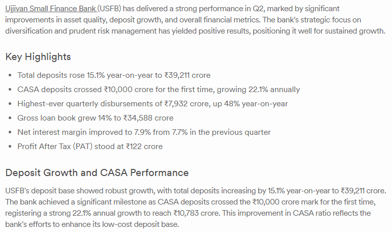 Ujjivan Small Finance Bank Reports Robust Q2 Performance with Improved Asset Quality and Strong Growth