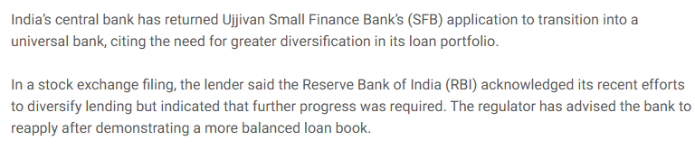 RBI Returns Ujjivan Bank s Bid For Universal Bank Licence; Seeks Greater Diversification
