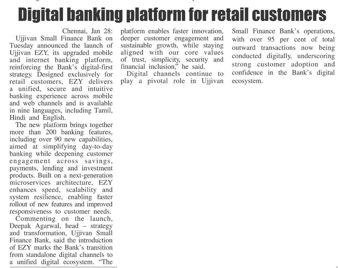 Digital banking platform for retail customers