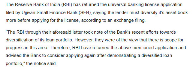 RBI 'Returns' Ujjivan SFB's Universal Bank License Application; Lender Says Will 'Re-Apply In Due Course'