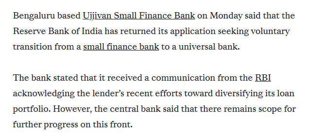 RBI returns Ujjivan Small Finance Bank s universal bank license application