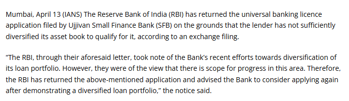 Ujjivan fails to get RBI nod for universal banking licence