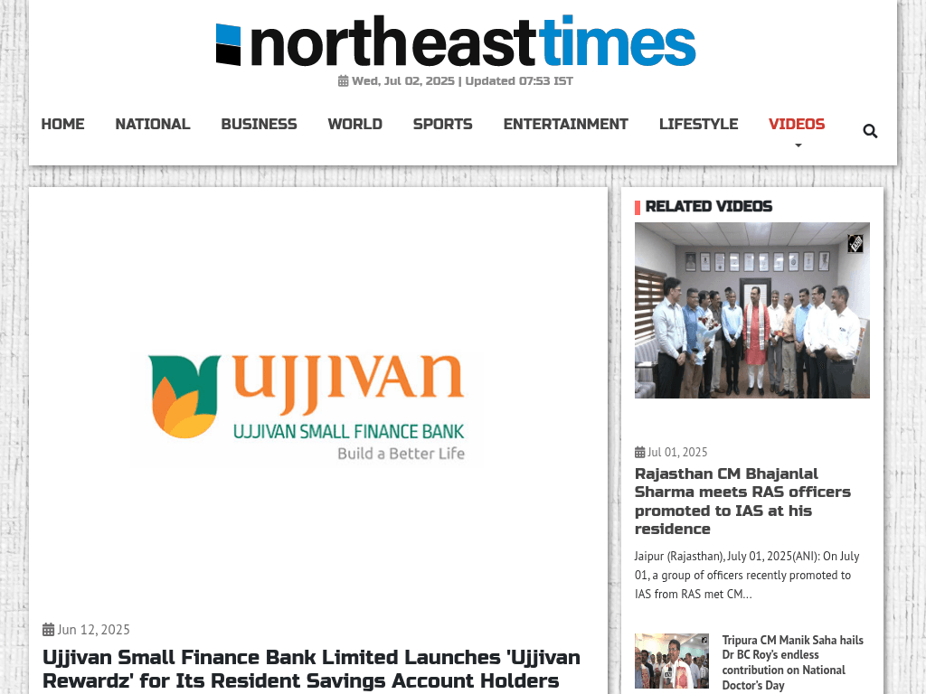 Ujjivan Small Finance Bank Limited Launches 'Ujjivan Rewardz' for Its Resident Savings Account Holders