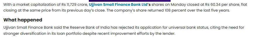 Bank stock in focus after RBI rejects universal bank bid despite Rs 37,050 Cr loan book