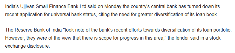 RBI rejects Ujjivan Small Finance Bank s bid for universal bank