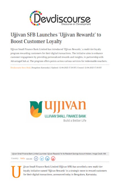 Ujjivan SFB Launches 'Ujjivan Rewardz' to Boost Customer Loyalty