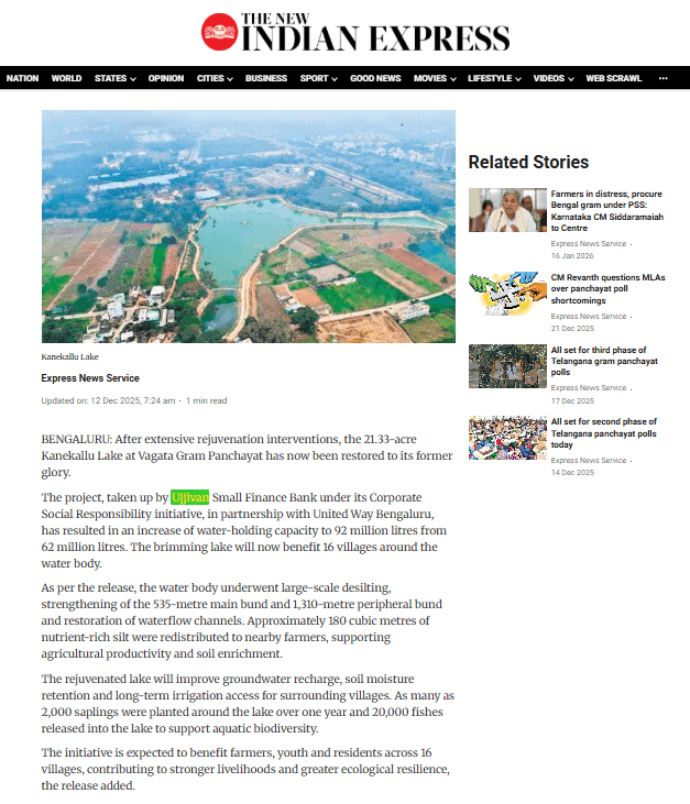 22acre Kanekallu Lake back to brim under CSR