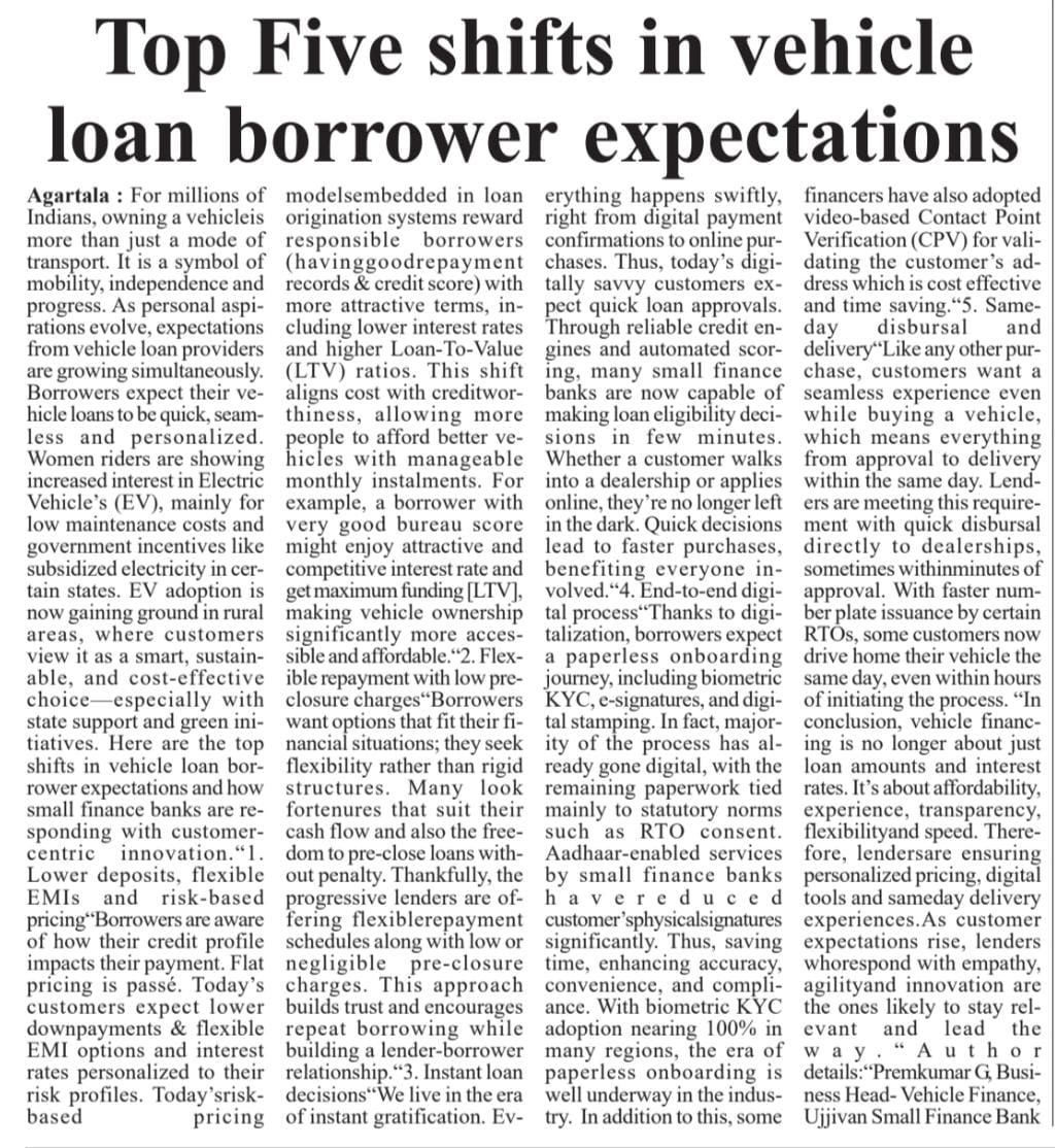 Top Five shifts in vehicle loan borrower expectations