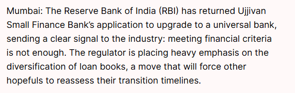 Ujjivan decision underscores RBI s high bar on small finance bank upgrades