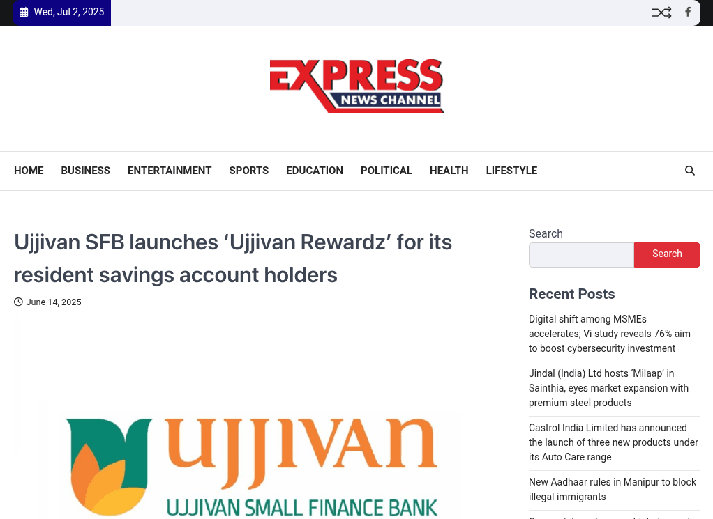 Ujjivan SFB launches ‘Ujjivan Rewardz’ for its resident savings account holders