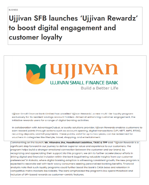 Ujjivan SFB launches ‘Ujjivan Rewardz’ to boost digital engagement and customer loyalty