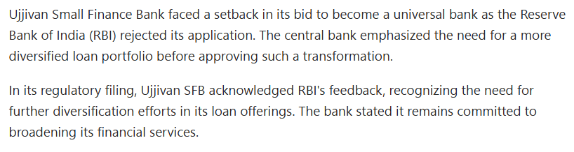 RBI Advises Ujjivan SFB to Strengthen Loan Diversity Before Universal Banking Transition