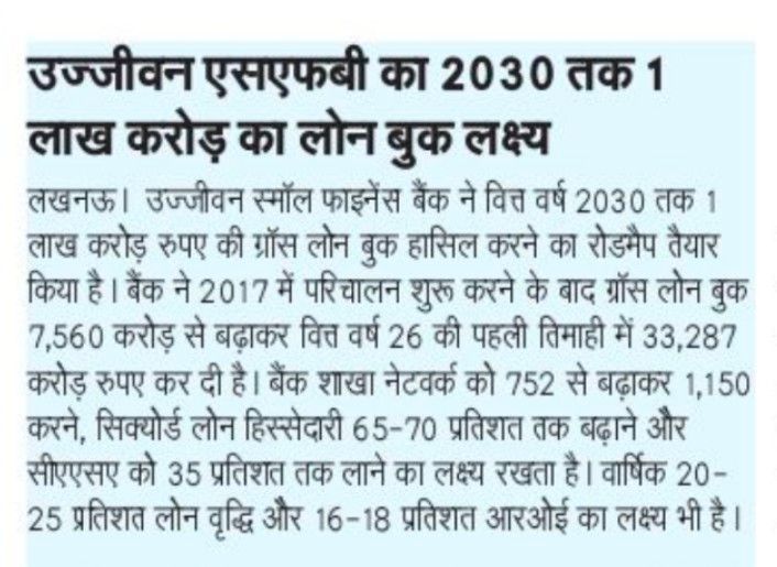 Ujjivan Small Finance targets Rs 1 trillion loan book by FY30