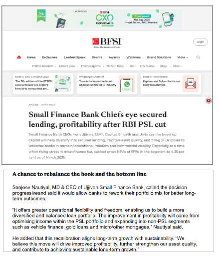 Small Finance Bank Chiefs eye secured lending, profitability after RBI PSL cut