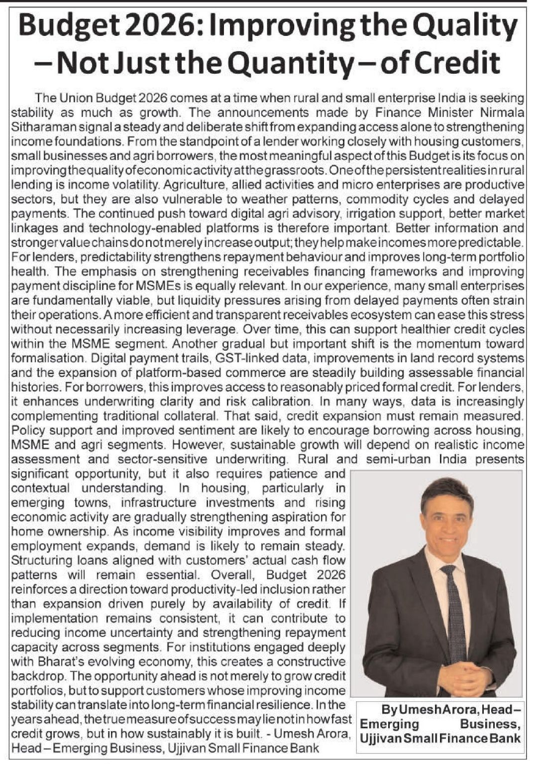 Budget 2026: Improving the Quality -Not Just the Quantity-of Credit