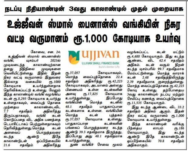 Ujjivan Small Finance Bank's net interest income increased to ?1,000 crore.