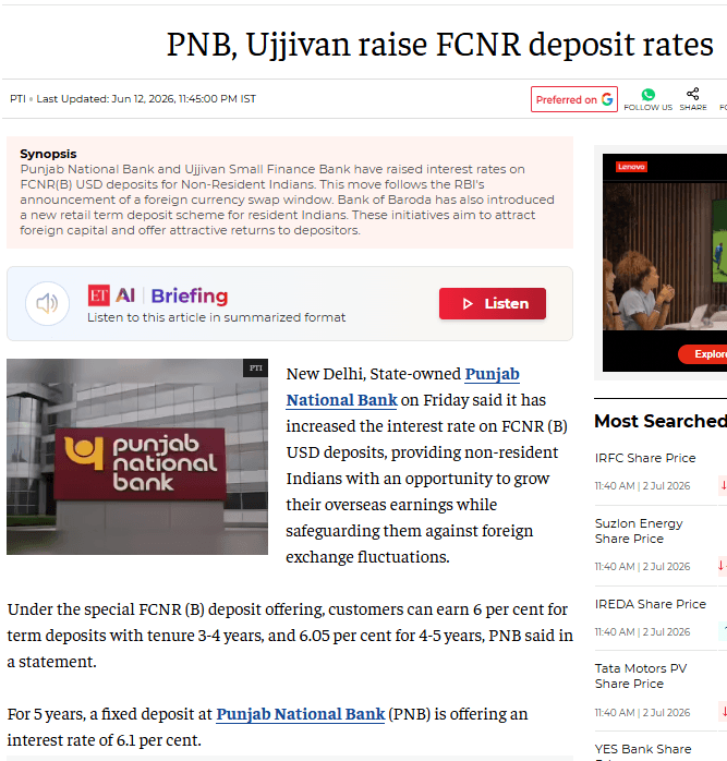 PNB, Ujjivan raise FCNR deposit rates