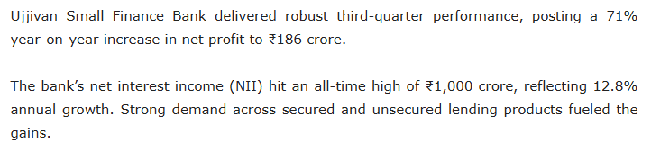 Ujjivan Small Finance Bank Q3 FY2026 Results: 71% Net Profit Surge to ?186 Crore Driven by Record ?1,000 Crore NII