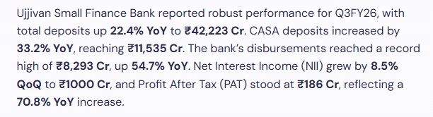 Ujjivan Small Finance Bank Q3FY26 Investor Presentation