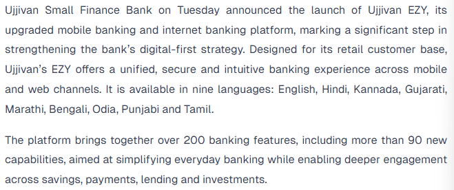 Ujjivan launches EZY: Multilingual banking revolution