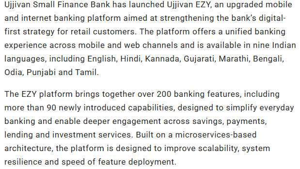 Ujjivan Small Finance Bank launches EZY digital banking platform for retail customers