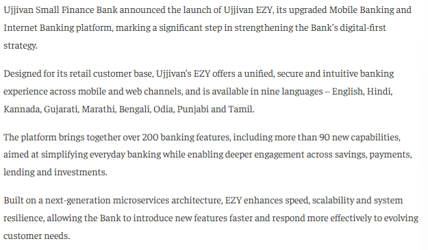 Ujjivan launches EZY to offer smarter and secure digital banking for retail customers