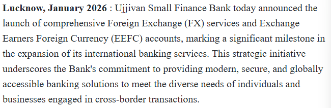 Ujjivan Small Finance Bank launches foreign exchange services and EEFC accounts to facilitate global transactions