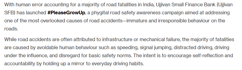 Ujjivan SFB launches #PleaseGrowUp a campaign to call out immature driving behaviour