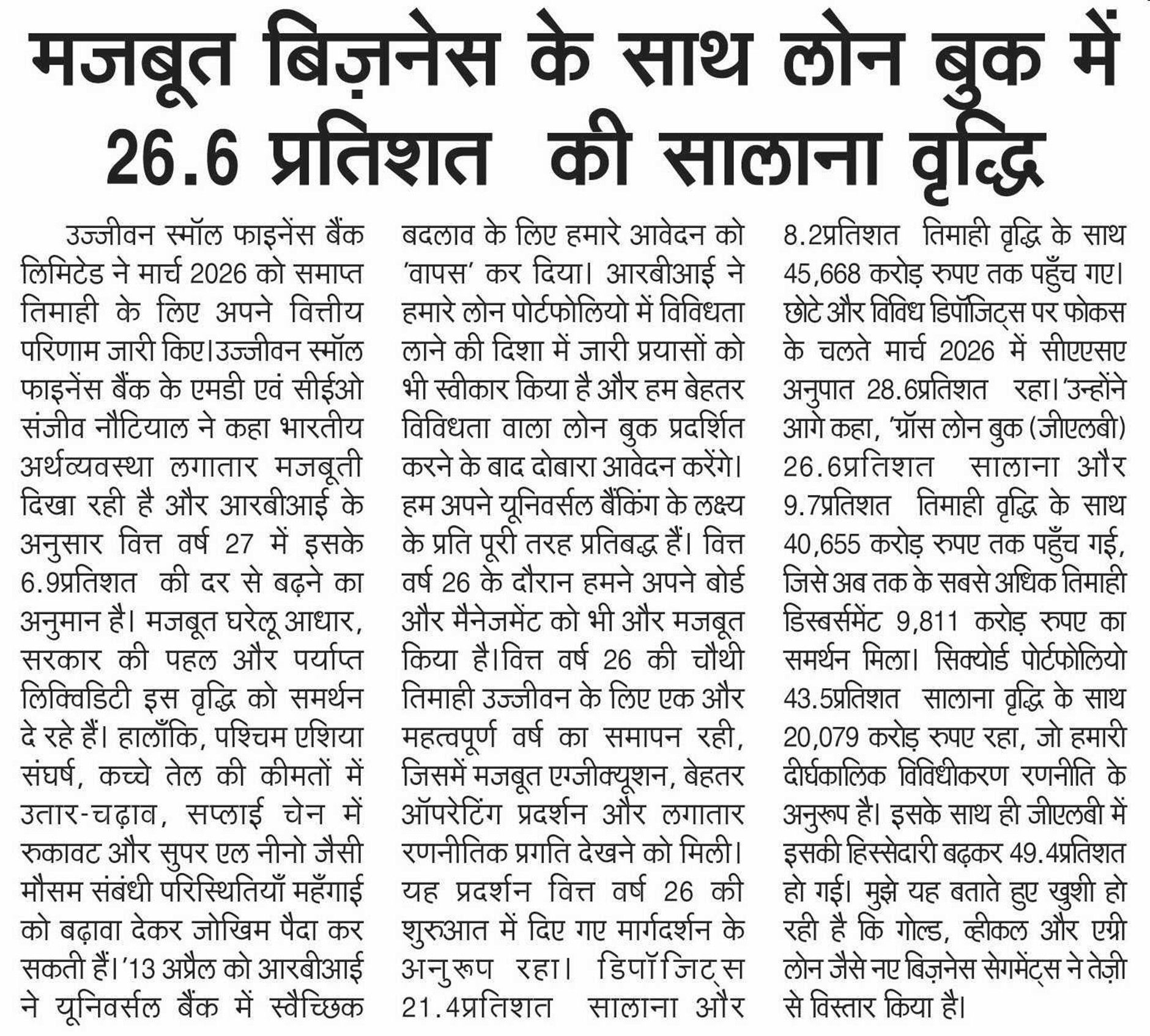 26.6% YoY growth in loan book with strong business