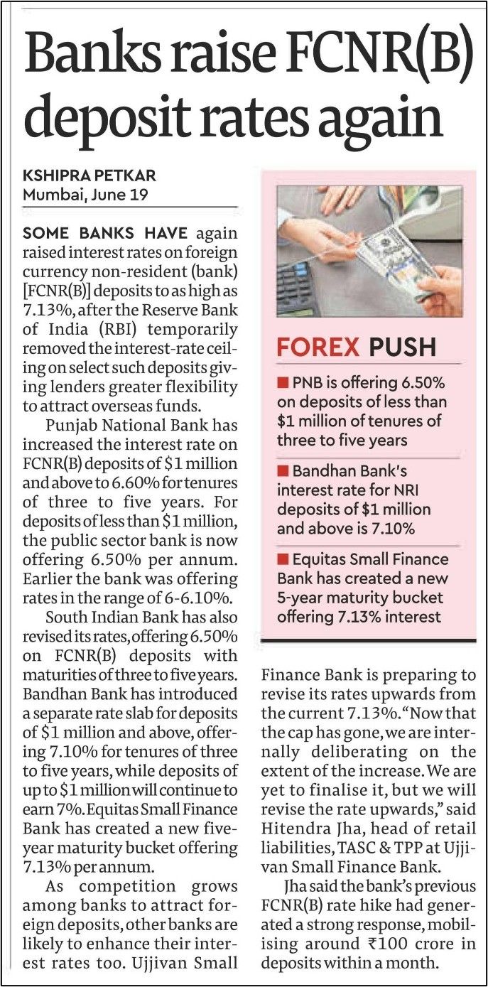 Banks raise FCNR(B) deposit rates again