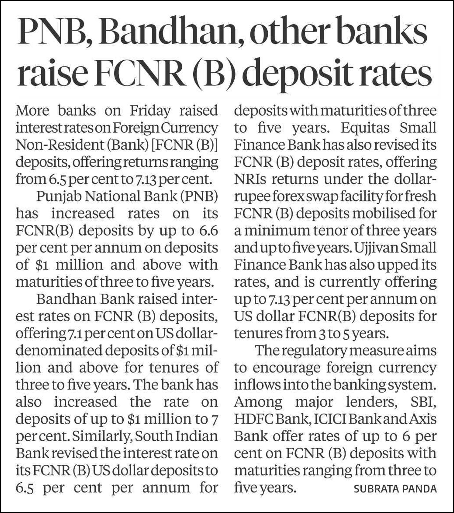 PNB, Bandhan, other banks raise FCNR (B) deposit rates