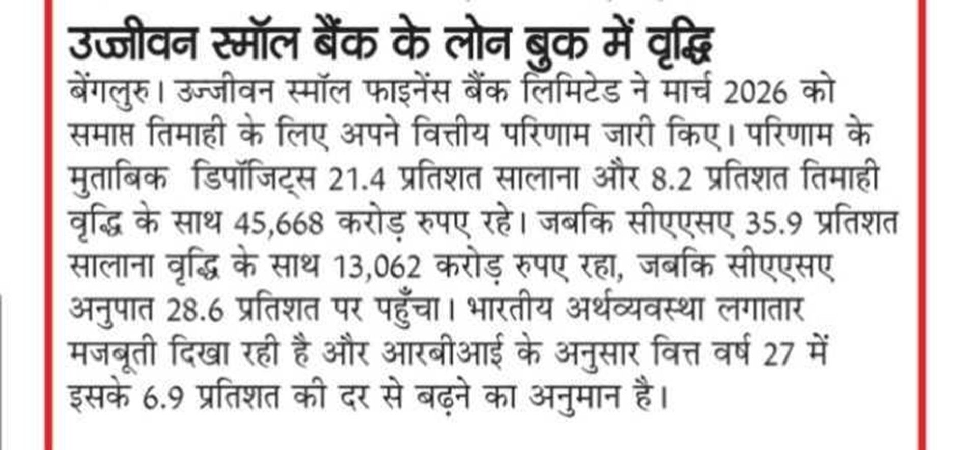 Ujjivan Small Bank's loan book grows