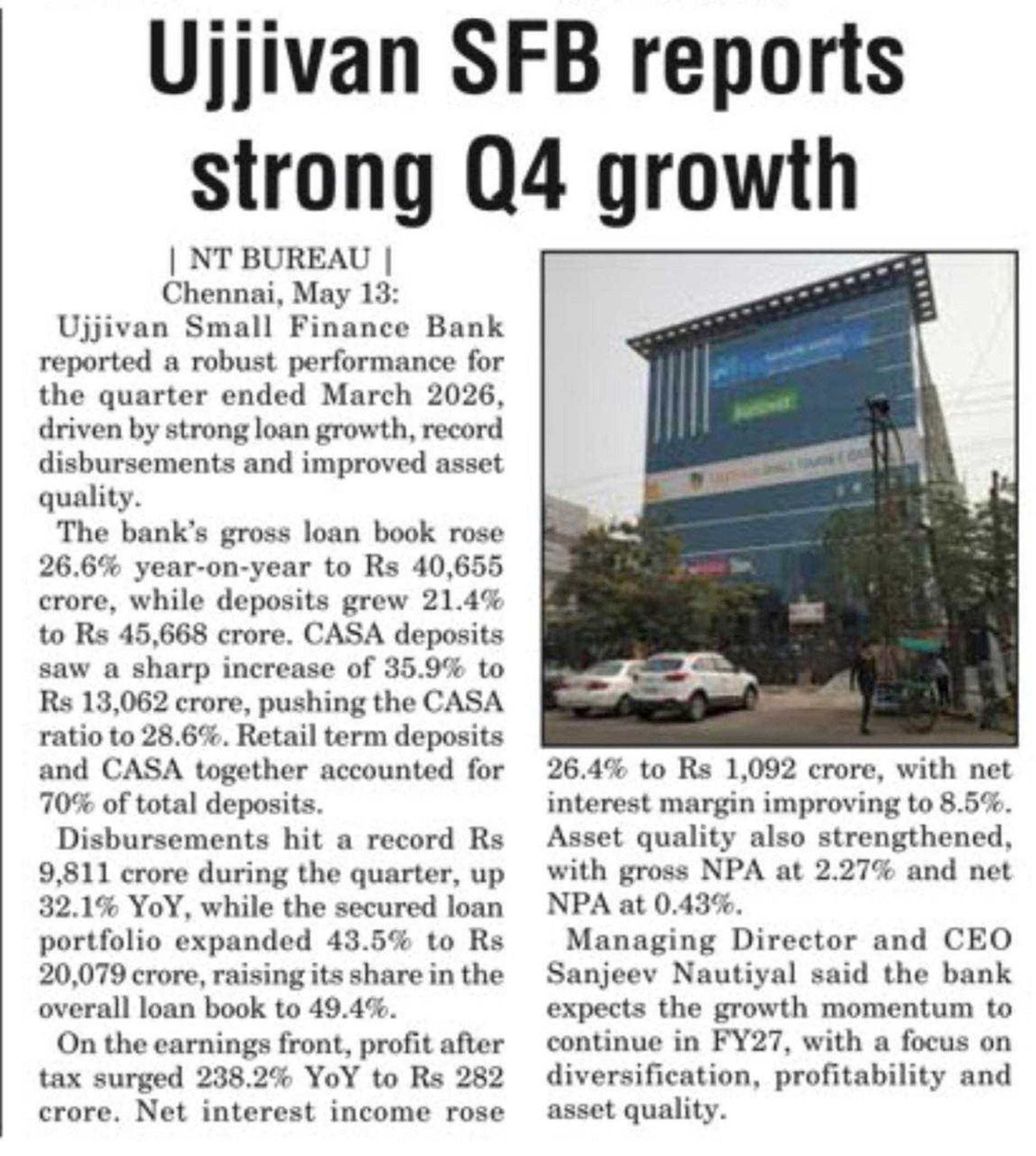 Ujjivan SFB reports strong Q4 growth