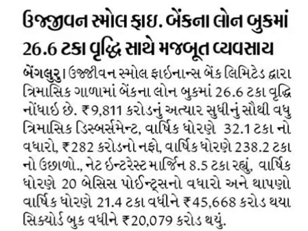 Ujjivan Small Finance Bank's loan book grows 26.6%, strong business