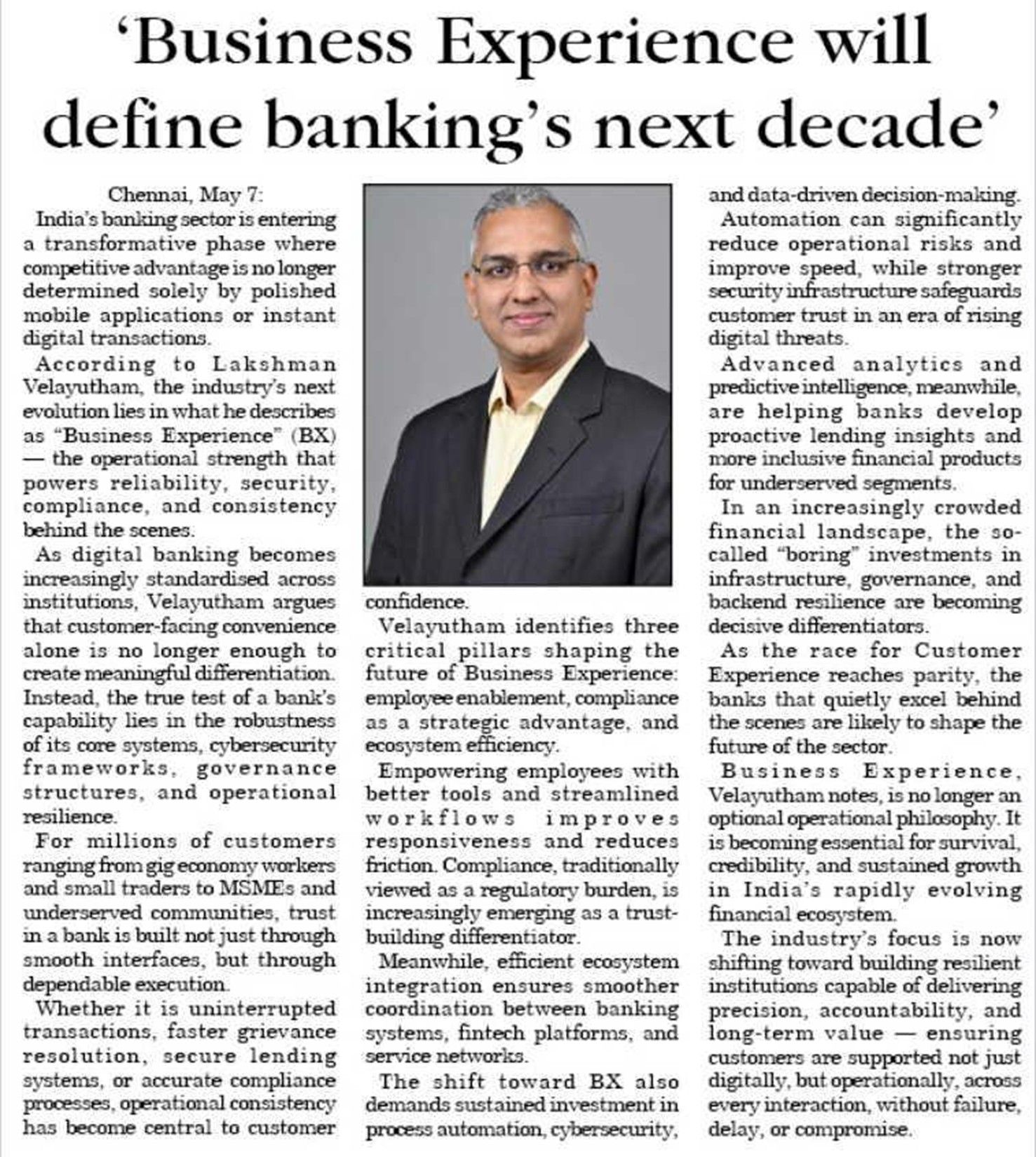 Business Experience will define banking's next decade'