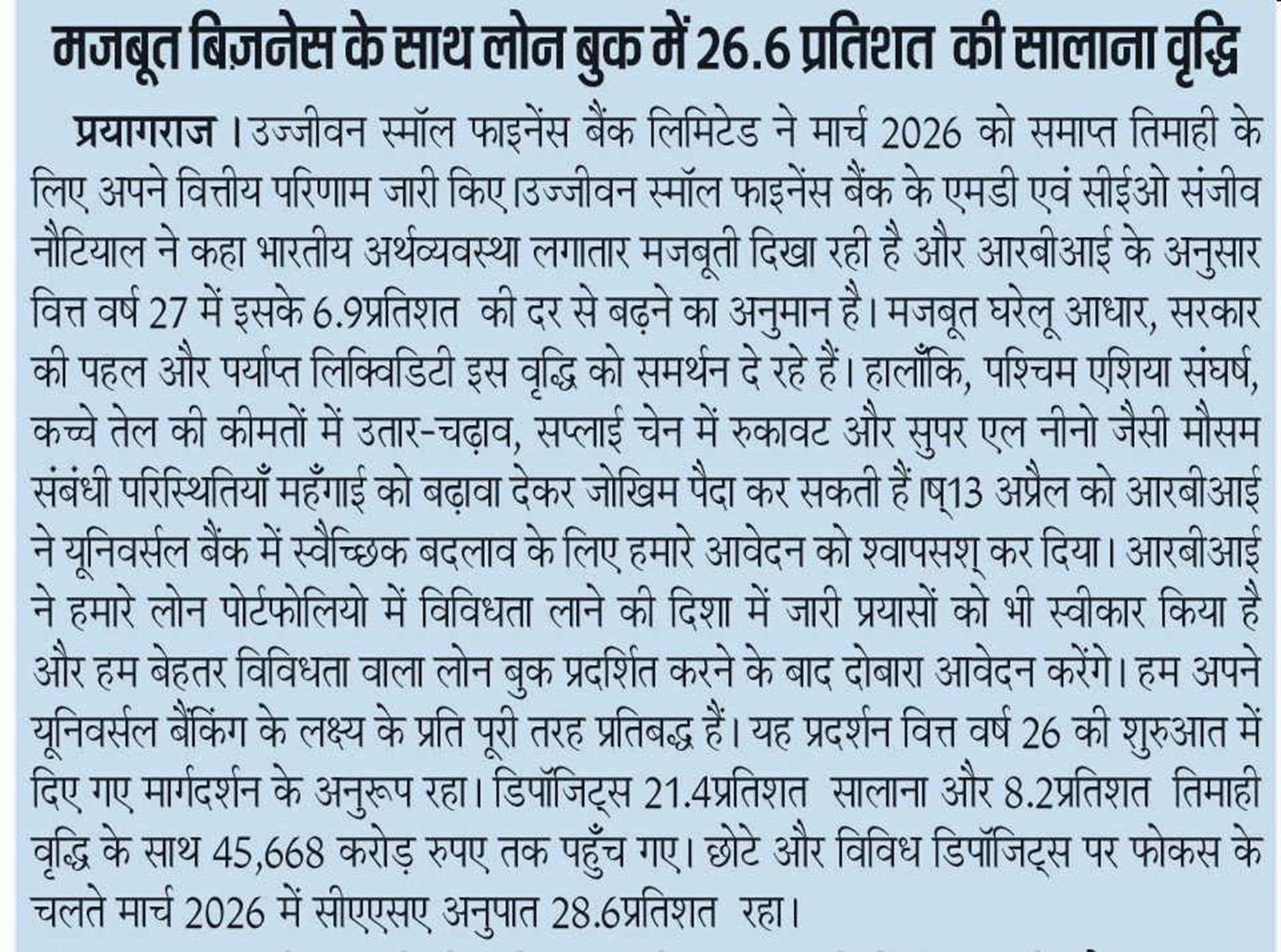26.6% YoY growth in loan book with strong business