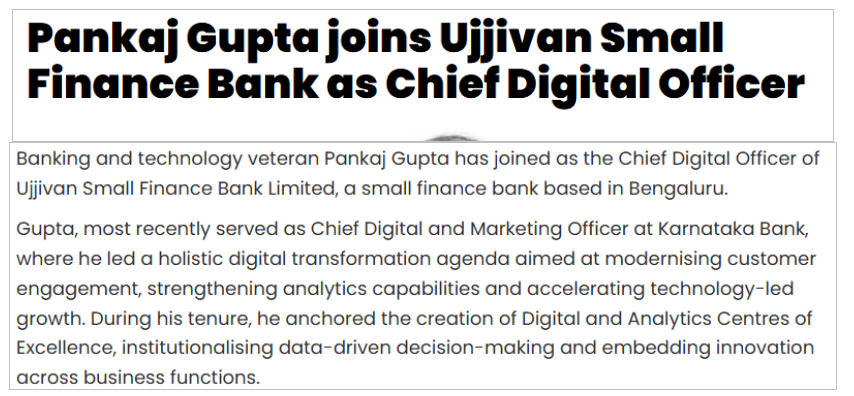 Pankaj Gupta joins Ujjivan Small Finance Bank as Chief Digital Officer