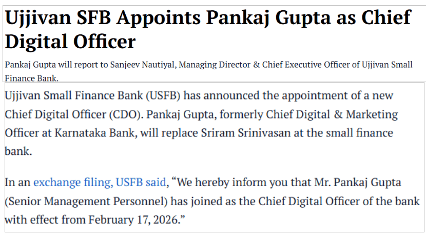 Ujjivan SFB Appoints Pankaj Gupta as Chief Digital Officer